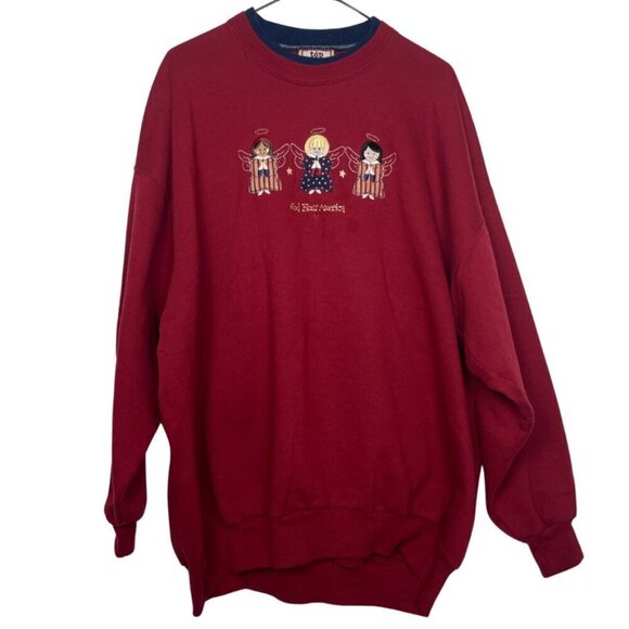 Vintage Top Stich 3x Red Patriotic Double Layered Collar Embroidered Sweatshirt - Picture 1 of 14